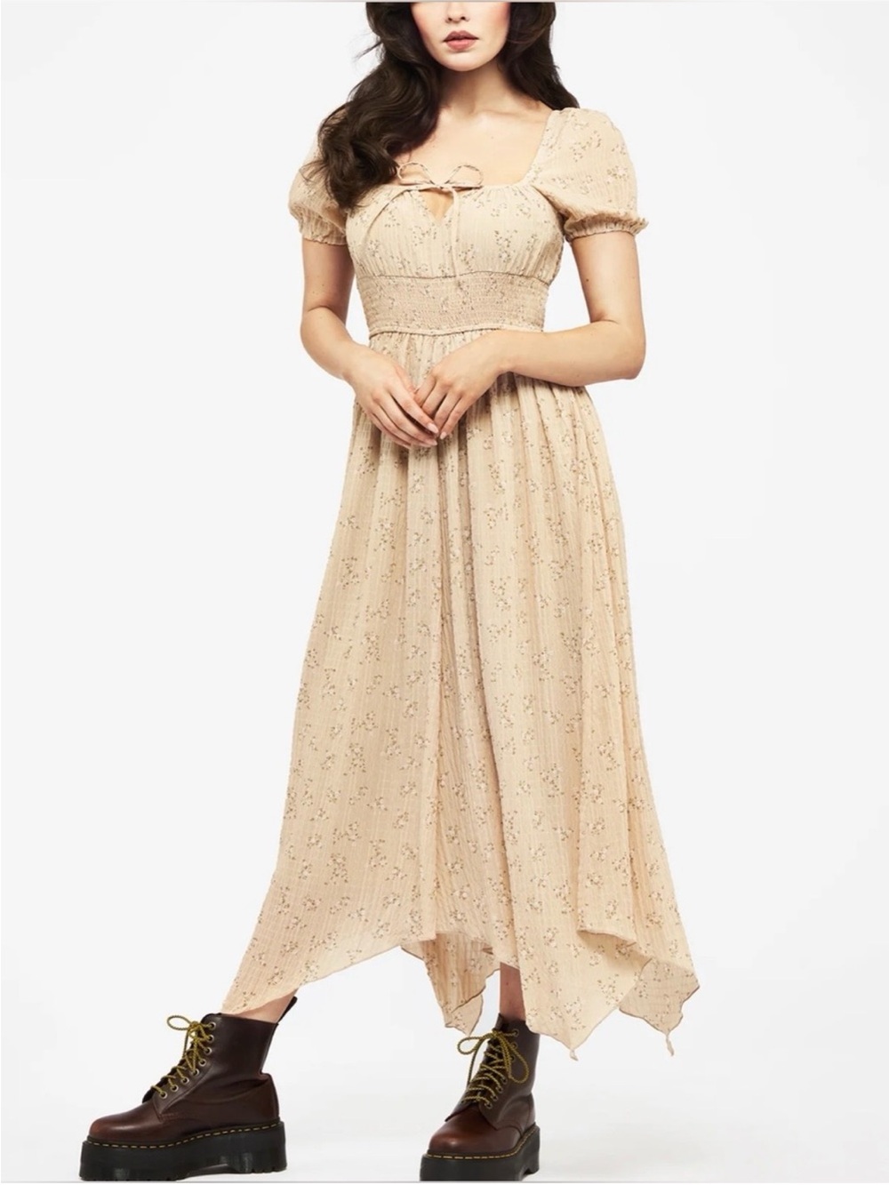Disturbia Tabitha Floral Print Chiffon Handkerchief Hem Midaxi Dress